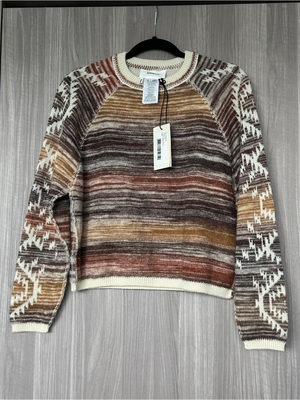 NWT ba&sh Striped Crewneck Sweater in Cream, Brown, Rust and Mustard